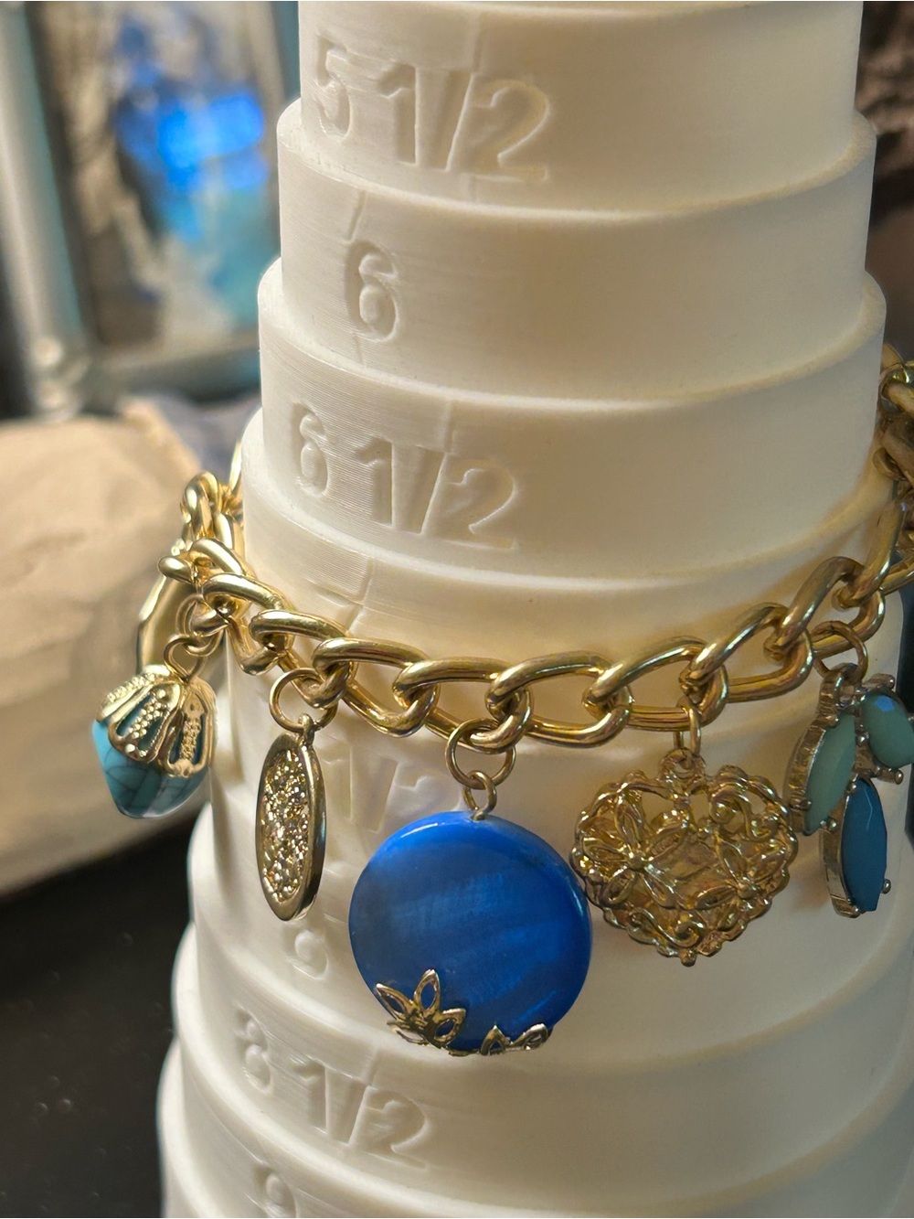 Gold-Tone Charm Bracelet with Turquoise and Blue Stone Charms